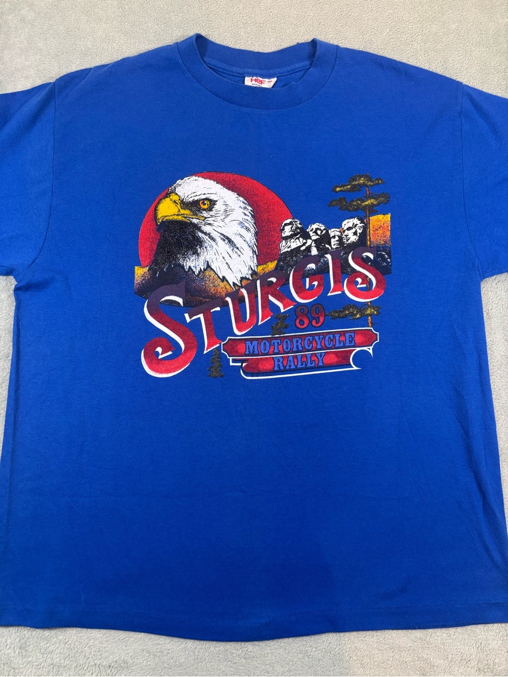 Vintage 1989 Sturgis Motorcycle Rally Blue Graphic Tee - Hef-T Large